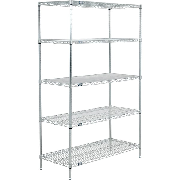 Nexel 5 Shelf, Poly-Z-Brite Wire Shelving Unit, Starter, 54inW x 14inD x 74inH B3152425 - main
